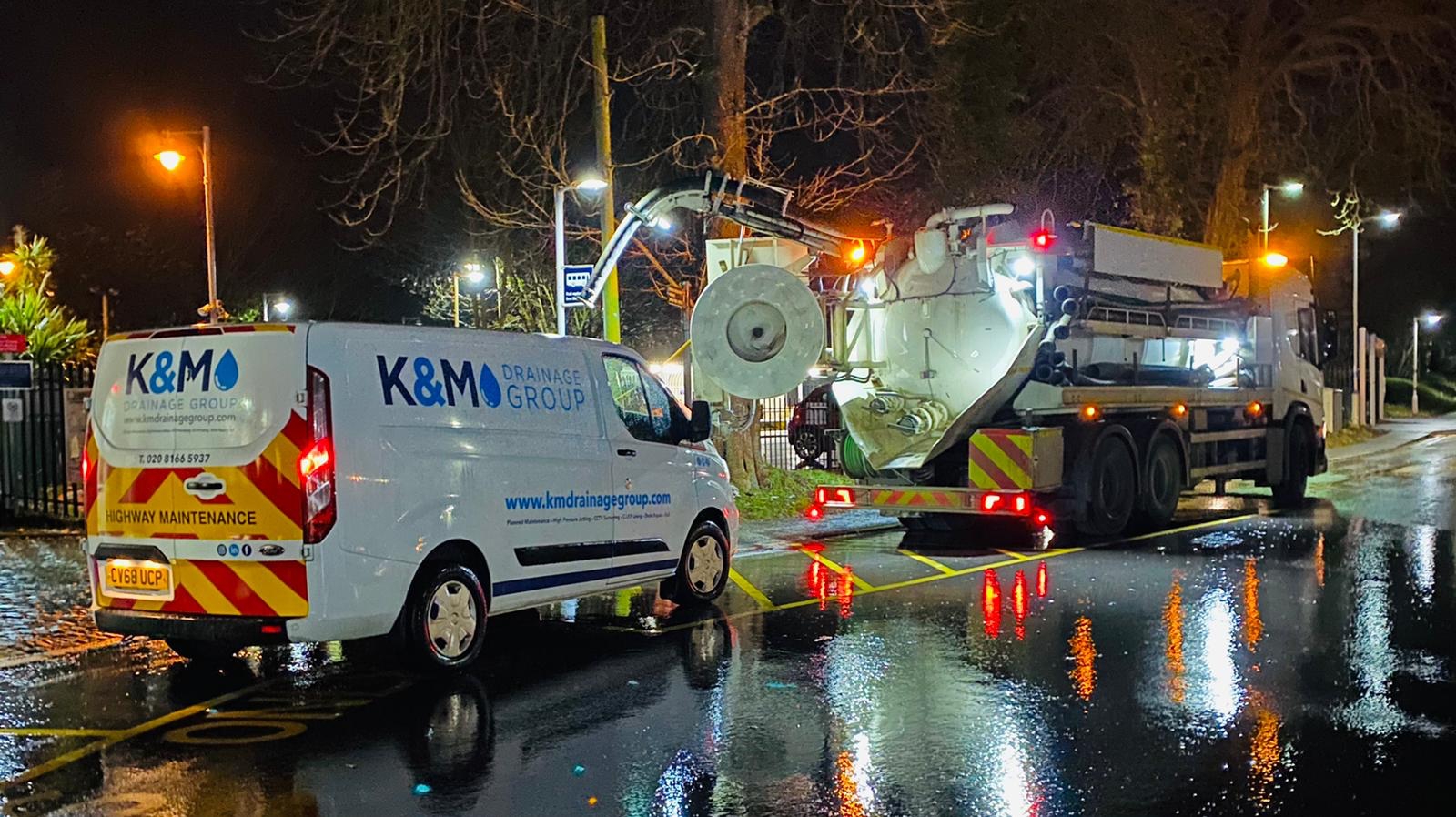 K&M Drainage van and tanker on a jetting call-out